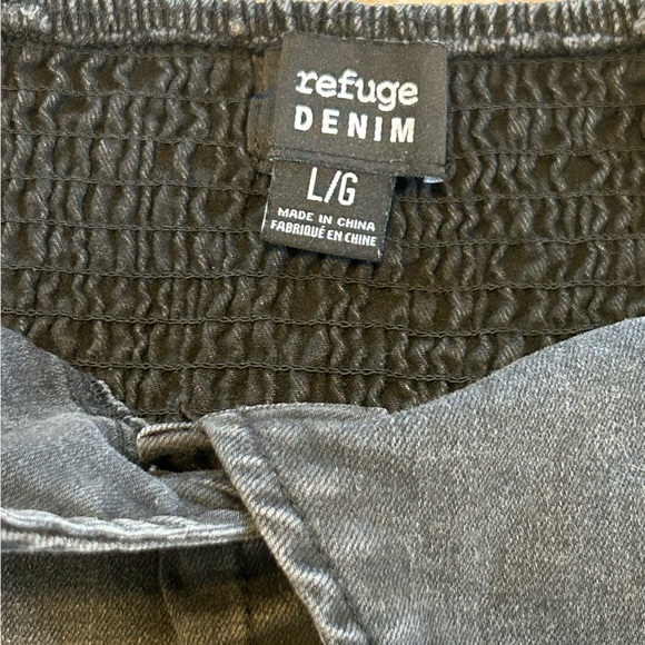 Black Denim Triangle Smocked Back Structured Silver Buttons Tank Top Large - Picture 7 of 7